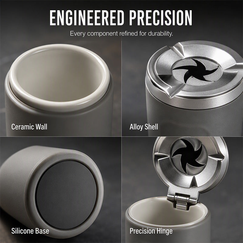 šRotating Car Ashtray with Ceramic Inner Liner, Mechanical Airtight Lid Car CupāHolder Ashtray