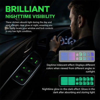 💡Car Window Lift Switch Luminous Stickers - Colorful Night Glow Warning Button Decal