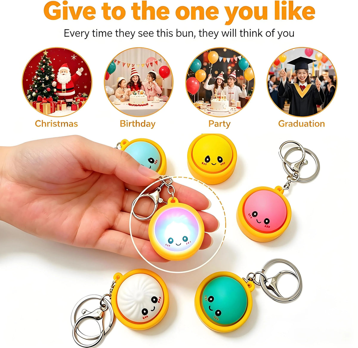 🎁Cute Dumpling Pressable Fidget Keychain - touch sensing light