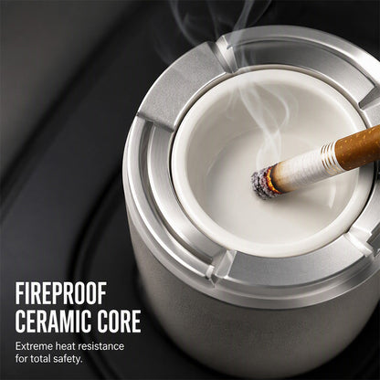 🚗Rotating Car Ashtray with Ceramic Inner Liner, Mechanical Airtight Lid Car Cup‑Holder Ashtray