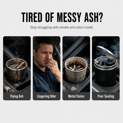 🚗Rotating Car Ashtray with Ceramic Inner Liner, Mechanical Airtight Lid Car Cup‑Holder Ashtray