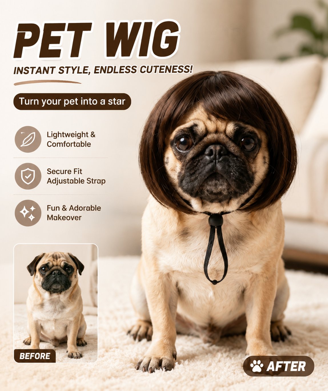 Cute Pet Wig Headband – Funny Costume Accessory for Dogs & Cats