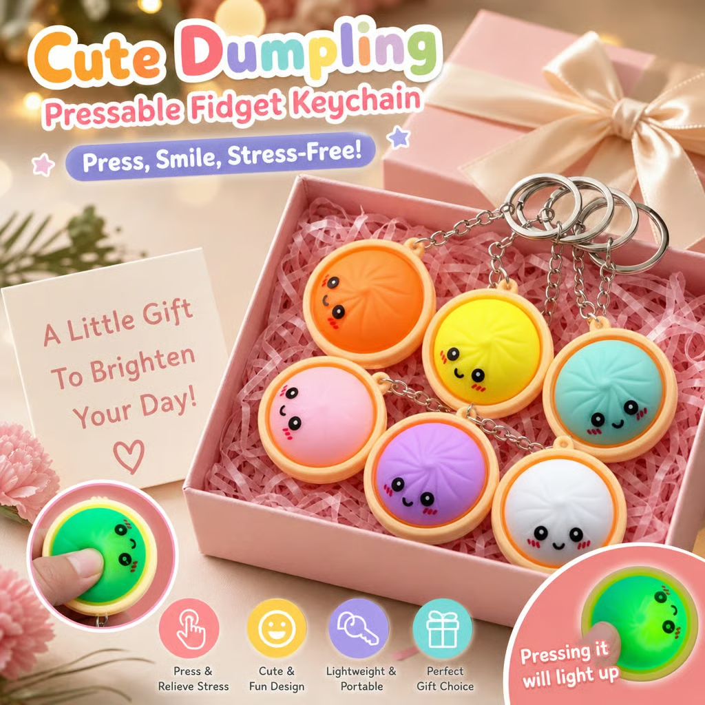 🎁Cute Dumpling Pressable Fidget Keychain - touch sensing light